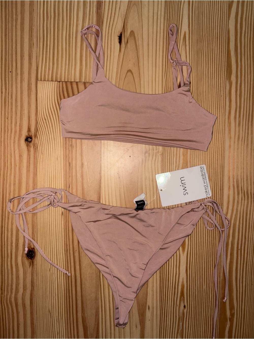 NWT Naked Wardrobe Nude Taupe Side Tie Bikini Set (medium)